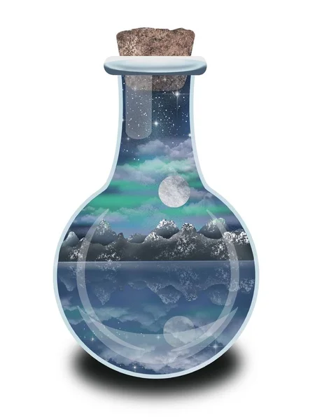 月光在魔法瓶子里的夜晚 — 图库照片