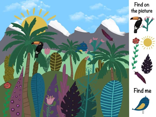 Find the differences. Find on the picture. Find objects. Forest and tropical. Logical game