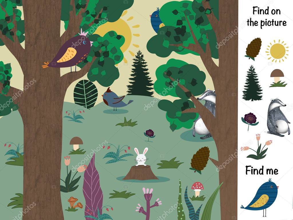 Find the differences. Find on the picture. Find objects. Forest and tropical. Logical game 