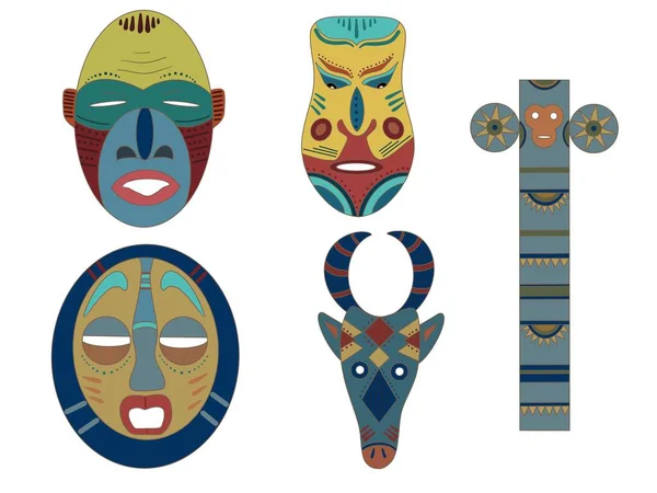 Conjunto Máscaras Máscaras Diferentes Tribos — Fotografia de Stock