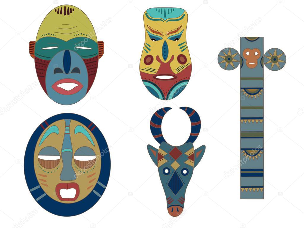 Set of masks. Masks of different tribes
