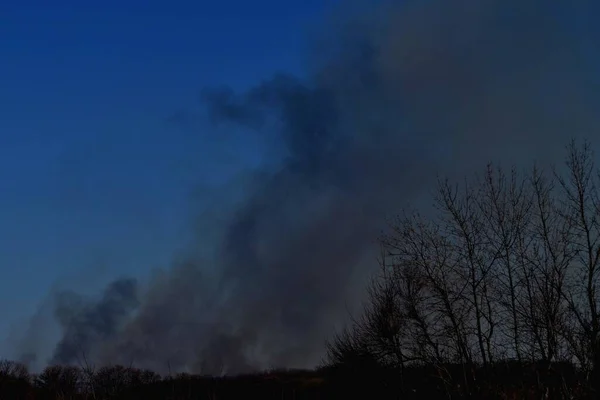 Foto Vemos Incêndio Florestal Distância Floresta Arde — Fotografia de Stock