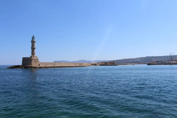 Fyrtorn Den Gamla Venetianska Hamnen Chania Kreta Grekland — Stockfoto