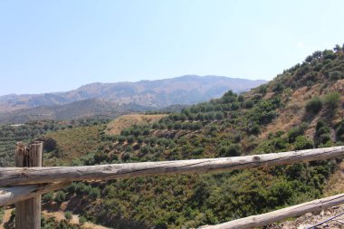 Yunanistan 'ın Girit Adası' nın batı kesiminde, Fournes 'teki zeytin ağaçları, tepeler ve tarlalarla manzara.