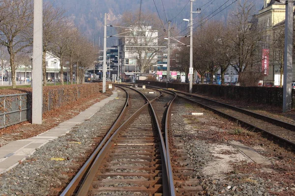 Bregenz Vorarlberg Austria Febbraio 2017 Veduta Dei Binari Ferroviari Del — Foto Stock