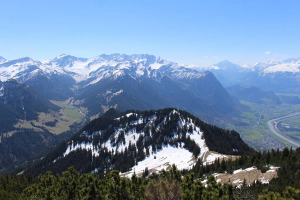 Vista Aérea Liechtenstein Valle Del Alto Rin Tomada Desde Pico — Foto de Stock