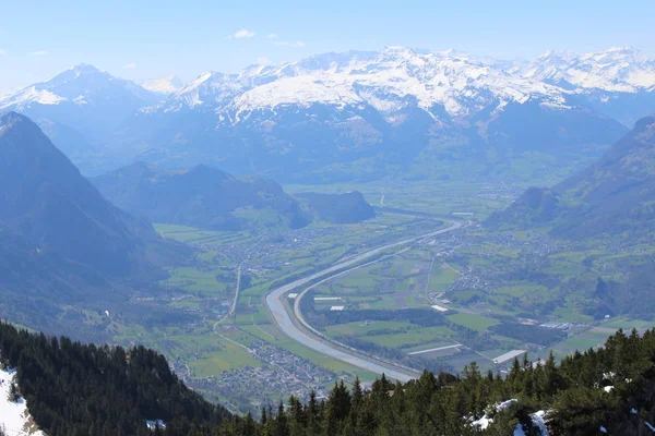 Вид Воздуха Лихтенштейн Верхняя Долина Рейна Взятый Пика Альпшпиц Деревне — стоковое фото