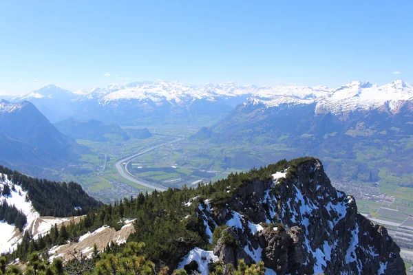 Aerial View Liechtenstein Upper Rhine Valley Taken Alpspitz Peak Gaflei — 스톡 사진