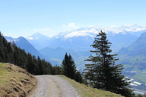 Vista Aérea Liechtenstein Valle Del Alto Rin Tomada Desde Pico —  Fotos de Stock