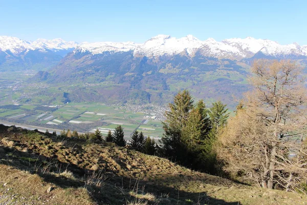 Légi Kilátás Liechtenstein Felső Rajna Völgy Alpspitz Csúcs Gaflei Faluban — Stock Fotó