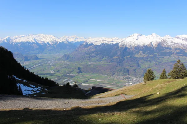 Вид Воздуха Лихтенштейн Верхняя Долина Рейна Взятый Пика Альпшпиц Деревне — стоковое фото