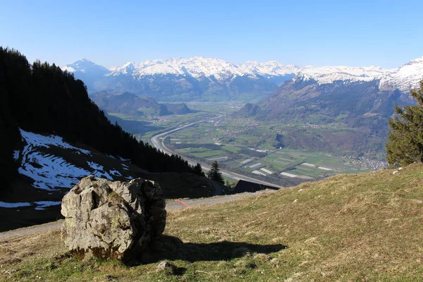 Letecký Pohled Lichtenštejnsko Údolí Horního Rýna Pořízený Vrcholu Alpspitz Vesnici — Stock fotografie