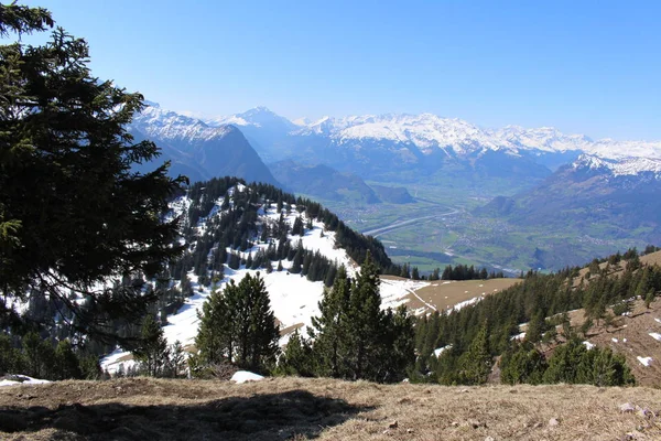 Vista Aérea Liechtenstein Valle Del Alto Rin Tomada Desde Pico —  Fotos de Stock