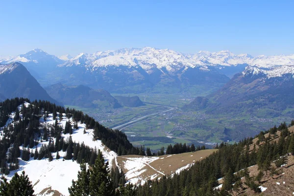 Vista Aérea Liechtenstein Valle Del Alto Rin Tomada Desde Pico — Foto de Stock