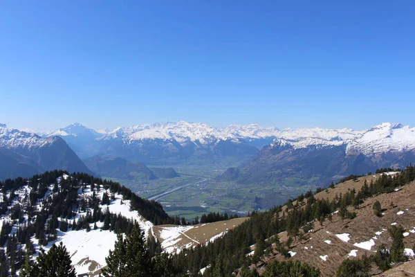 Letecký Pohled Lichtenštejnsko Údolí Horního Rýna Pořízený Vrcholu Alpspitz Vesnici — Stock fotografie