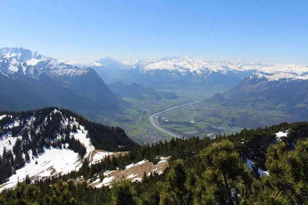 Aerial View Liechtenstein Upper Rhine Valley Taken Alpspitz Peak Gaflei — 스톡 사진