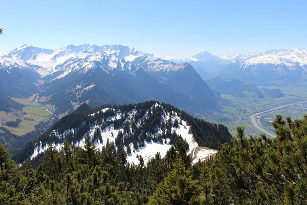 Légi Kilátás Liechtenstein Felső Rajna Völgy Alpspitz Csúcs Gaflei Faluban — Stock Fotó