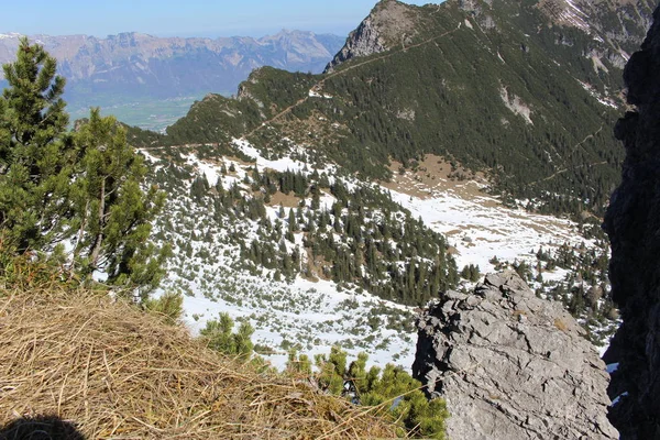 Krajina Zasněžených Alp Lesy Převzatá Vrcholu Alpspitz Vesnici Gaflei Obci — Stock fotografie