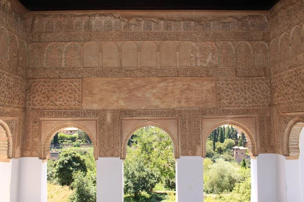 Historické Vyřezávání Zdí Uvnitř Paláce Generalife Paláci Alhambra Komplexu Pevností — Stock fotografie