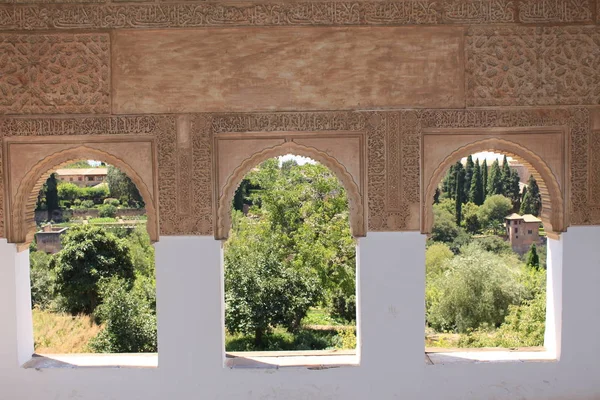 Történelmi Fal Faragványok Belül Generalife Palace Alhambra Palota Erőd Komplexum — Stock Fotó