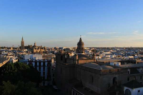 Vista Sevilla Atardecer Desde Alto Del Edificio Metropol Parasol Setas — Foto de Stock