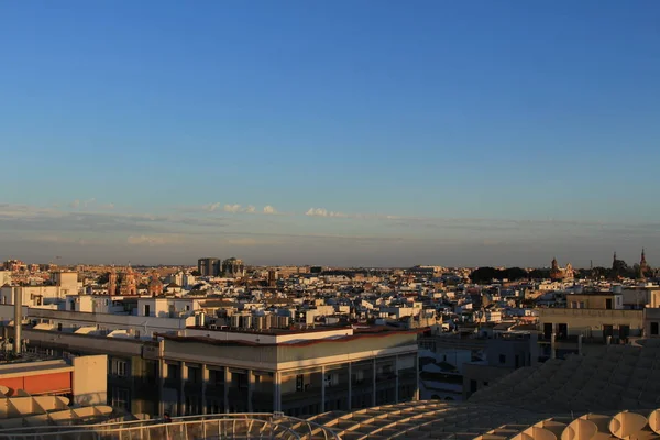 Vista Cidade Sevilha Pôr Sol Topo Edifício Metropol Parasol Setas — Fotografia de Stock