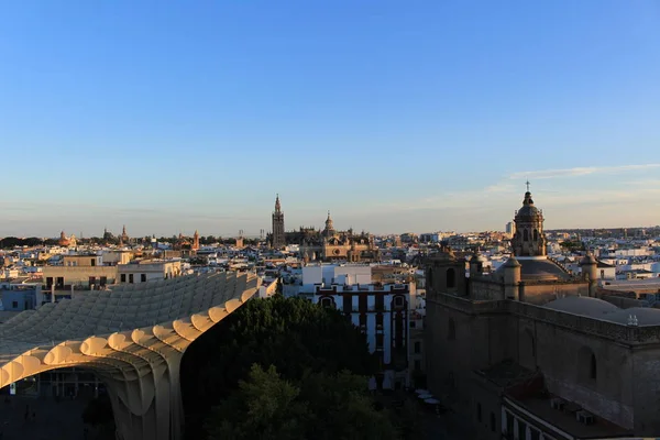 Vista Cidade Sevilha Pôr Sol Topo Edifício Metropol Parasol Setas — Fotografia de Stock