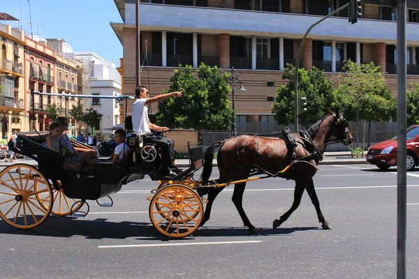 Sevilla Andalusien Spanien August 2017 Eine Traditionelle Pferdekutsche Voller Touristen — Stockfoto