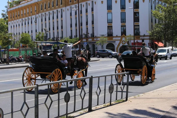 Sevilla Andalusien Spanien August 2017 Eine Traditionelle Pferdekutsche Voller Touristen — Stockfoto