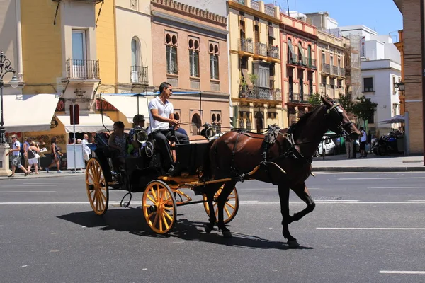 Sevilla Andalusien Spanien August 2017 Eine Traditionelle Pferdekutsche Voller Touristen — Stockfoto