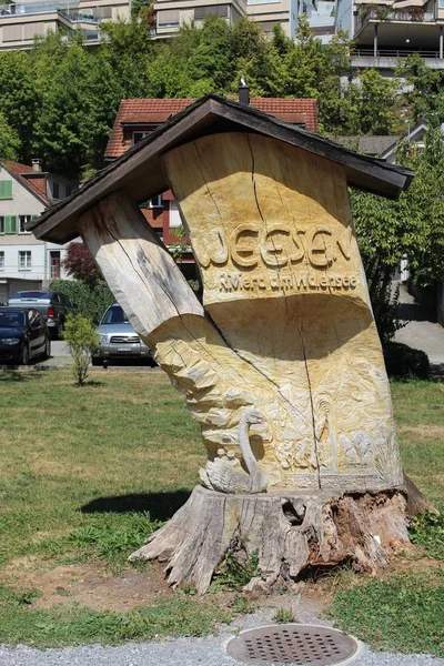 Weesen Gallen Schweiz August 2018 Hölzerne Skulptur Weesen Riviera Walensee — Stockfoto