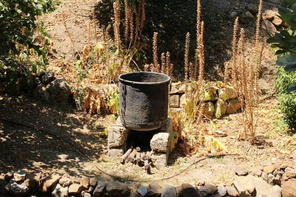 Vieux Chaudron Traditionnel Sucré Prêt Cuisiner Dans Village Canée Crète — Photo