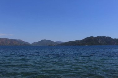 Marmaris, Mugla 'dan Keci Adası ve Yıldız Adası' nın güzel manzarası ve deniz manzarası. 