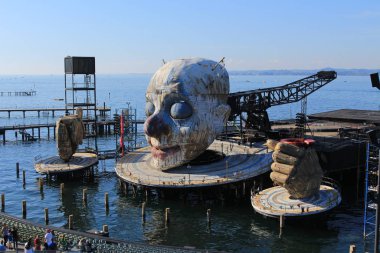 Bregenz, Vorarlberg, Avusturya - 15 Eylül 2019: Giuseppe Verdi 'nin bir sonraki operası 