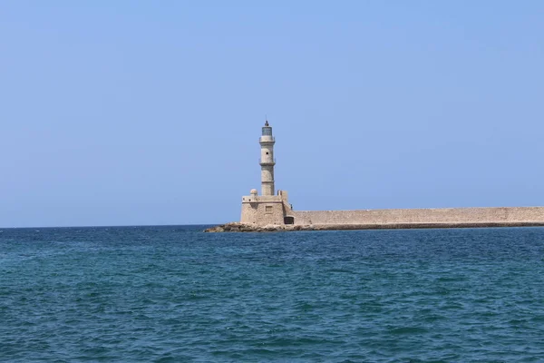 Vuurtoren Oude Venetiaanse Haven Van Chania Kreta Griekenland — Stockfoto