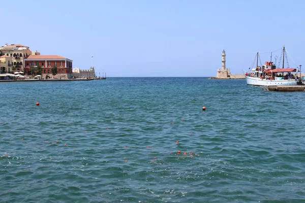 Chania Crete Island Greece August 2016 Famous Lighthouse Old Venetian — стокове фото