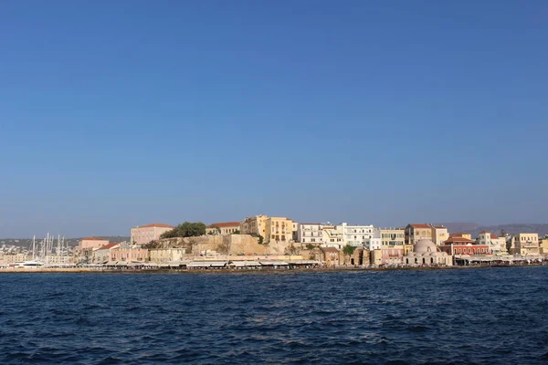 View Old Venetian Harbor Chania Historical Buildings Crete Island Greece — ストック写真