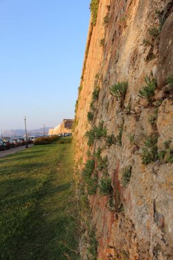 CHANIA, CRETE ISLAND, GREECE - JULY 26, 2016: Historical wall of the Venetian San Salvatore Bastion.