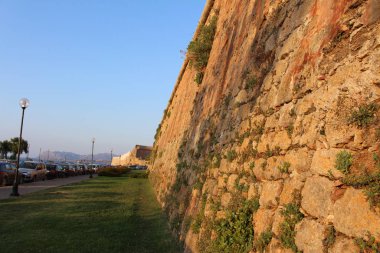 CHANIA, CRETE ISLAND, GREECE - JULY 26, 2016: Historical wall of the Venetian San Salvatore Bastion.