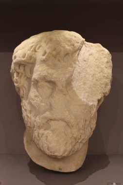 HERAKLION, CRETE, GREECE - AUGUST 1, 2016: Marble portrait of emperor Antoninus Pius (Caesar Titus Aelius Hadrianus Antoninus), of Roman Period 2nd cent. AD at the Heraklion Archaeological Museum.