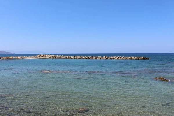 Blauer Mittelmeerhorizont Einem Sonnigen Tag Chania Betoninsel Griechenland — Stockfoto