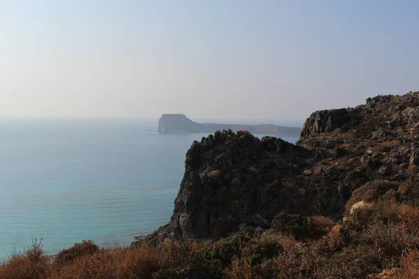 Ein Schöner Blick Auf Die Blaue Balos Lagune Und Den — Stockfoto