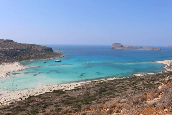 Ein Schöner Blick Auf Die Blaue Balos Lagune Und Den — Stockfoto