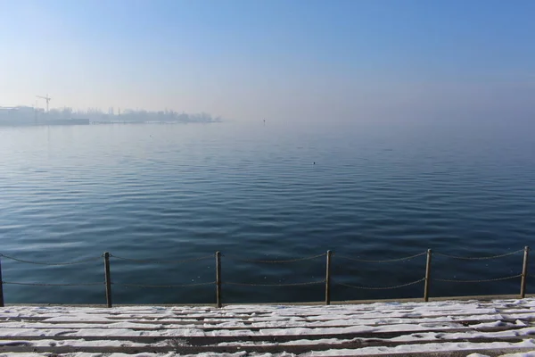 Lac Constance Prise Port Bregenz Par Une Journée Ensoleillée Janvier — Photo