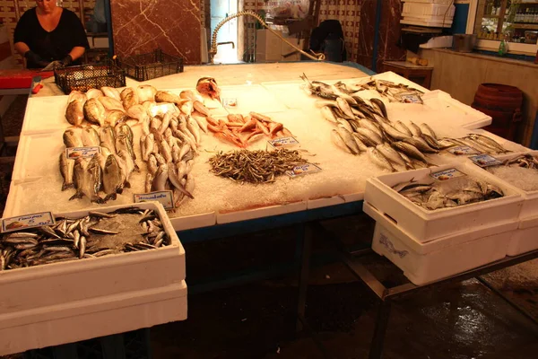 Chania Crete Island Griekenland Juli 2016 Verschillende Vissen Klaar Verkopen — Stockfoto