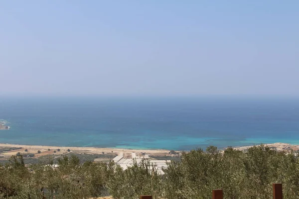 Panoramic View Beautiful Mediterranean Sea Falassarna Beach Taken Top Hill — Stock Photo, Image