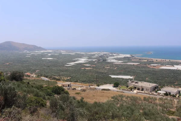 Yunanistan Girit Adasının Batı Kesiminde Tepenin Tepesinden Alınan Güzel Akdeniz — Stok fotoğraf