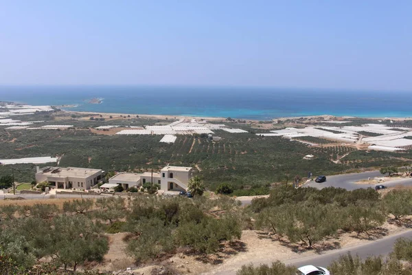 Panoramatický Pohled Krásné Středozemní Moře Pláž Falassarna Převzatým Vrcholu Kopce — Stock fotografie