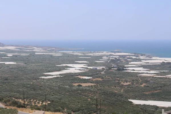 Yunanistan Girit Adasının Batı Kesiminde Tepenin Tepesinden Alınan Güzel Akdeniz — Stok fotoğraf