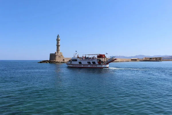 Chânia Ilha Crete Grécia Julho 2016 Catamarã Evagelos Deixa Antigo — Fotografia de Stock
